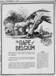 This propaganda piece appeared on page 14 of the New York Tribune on November 5, 1917. It made the emotional case that the United States needed to go to war to protect Belgium from Germany as a matter of U.S. national security.